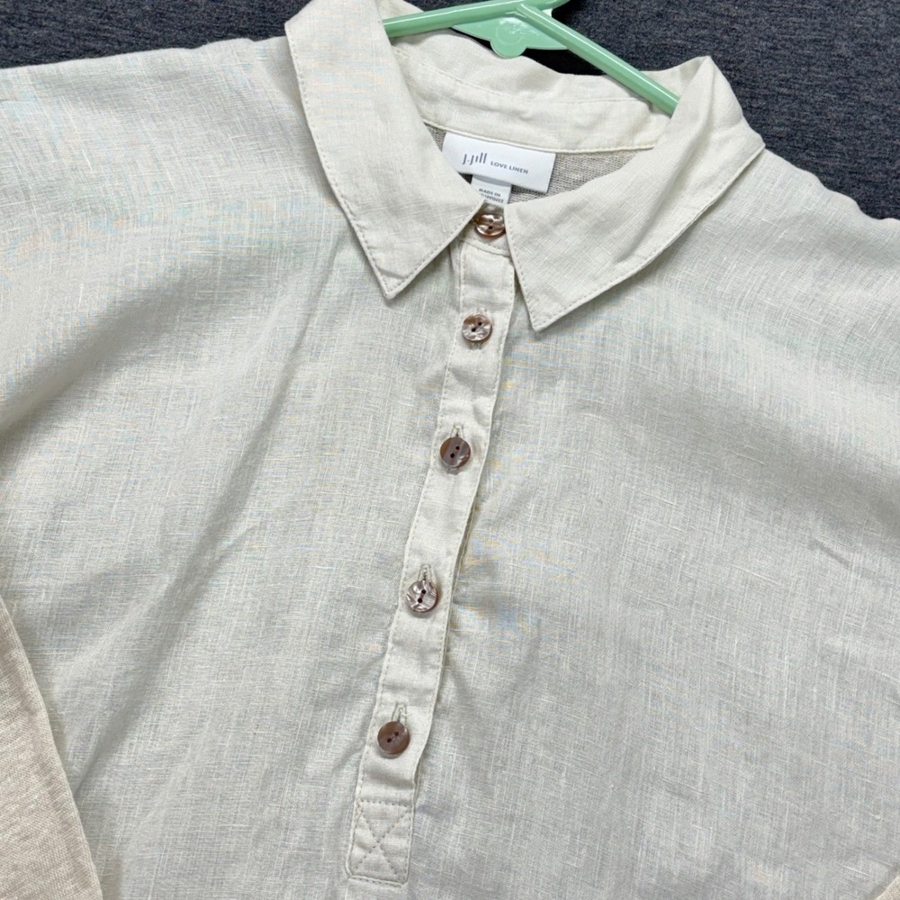 JJill Tunic Womens XS 100% Linen Cream Button Placket 3/4 Sleeve Relaxed Casual